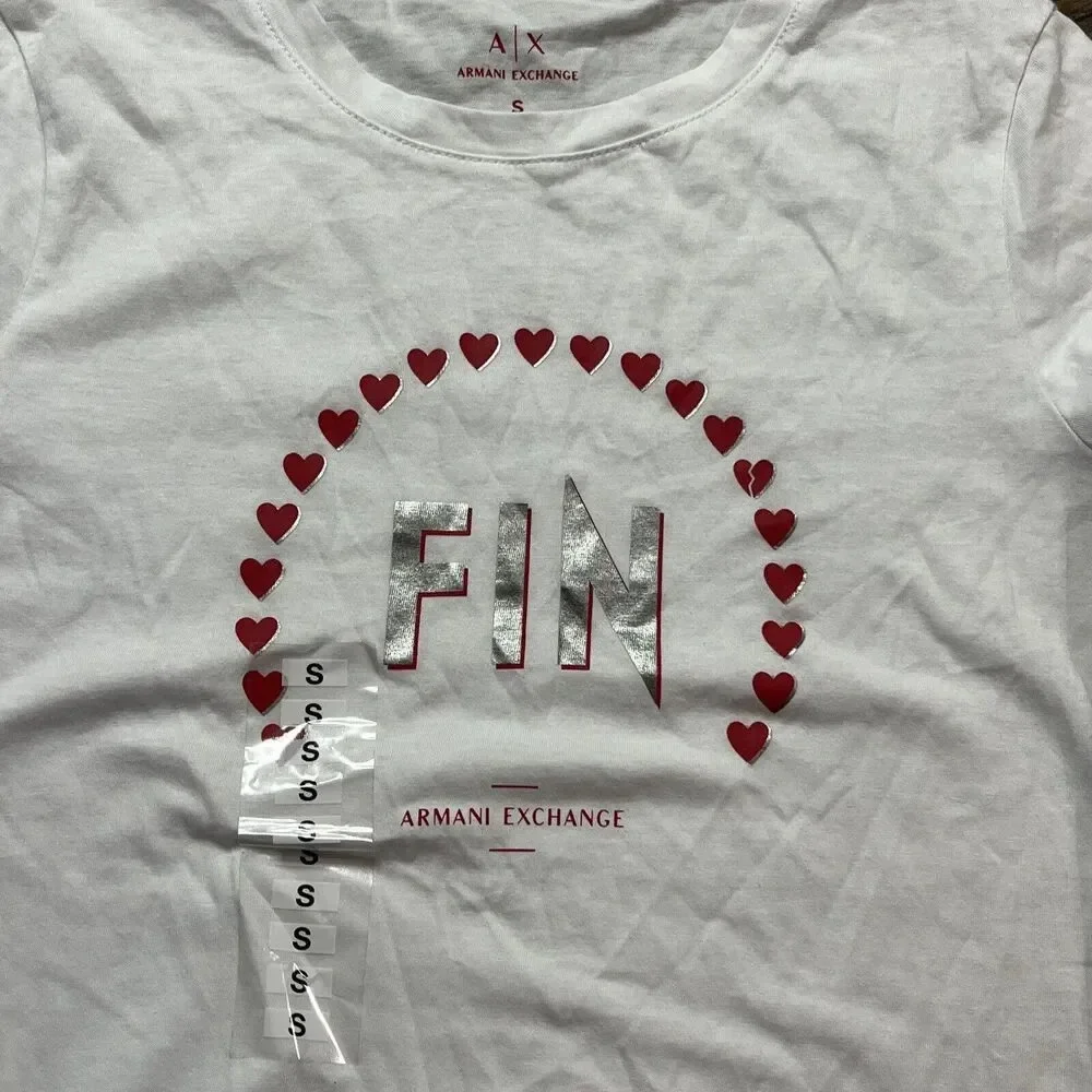 Armani Exchange FIN‎ Heart Love Designer Logo Women Tee New Small - Picture 7 of 13